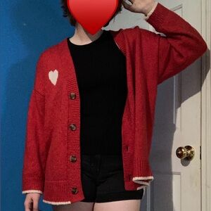 red valentines cardigan